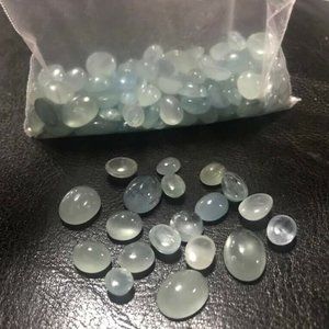 5 authentic Oval Cabochon Cut Natural Aquamarines